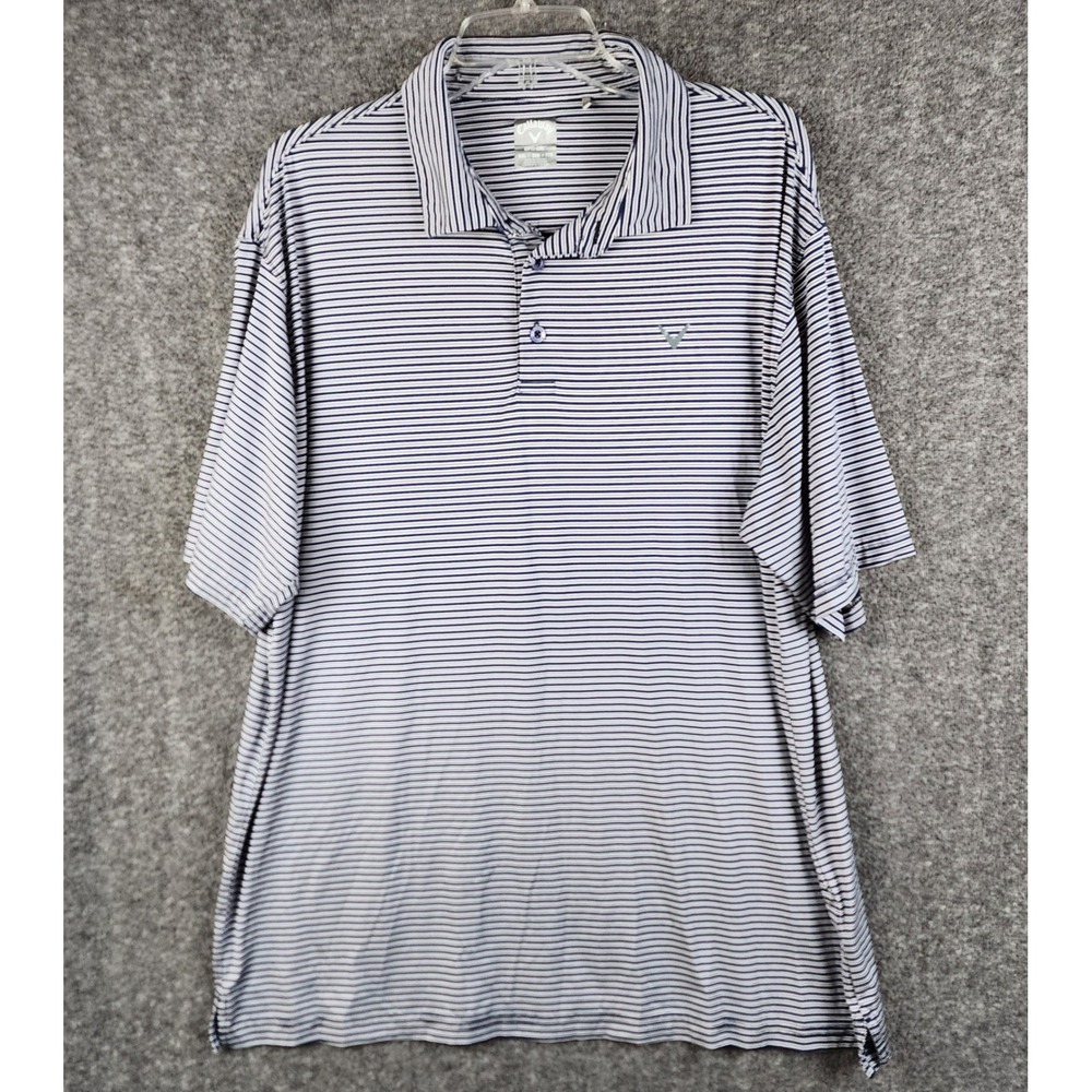 Callaway Polo Mens 2XL Opti-Dri Navy White Striped Short Sleeve Golf EUC
